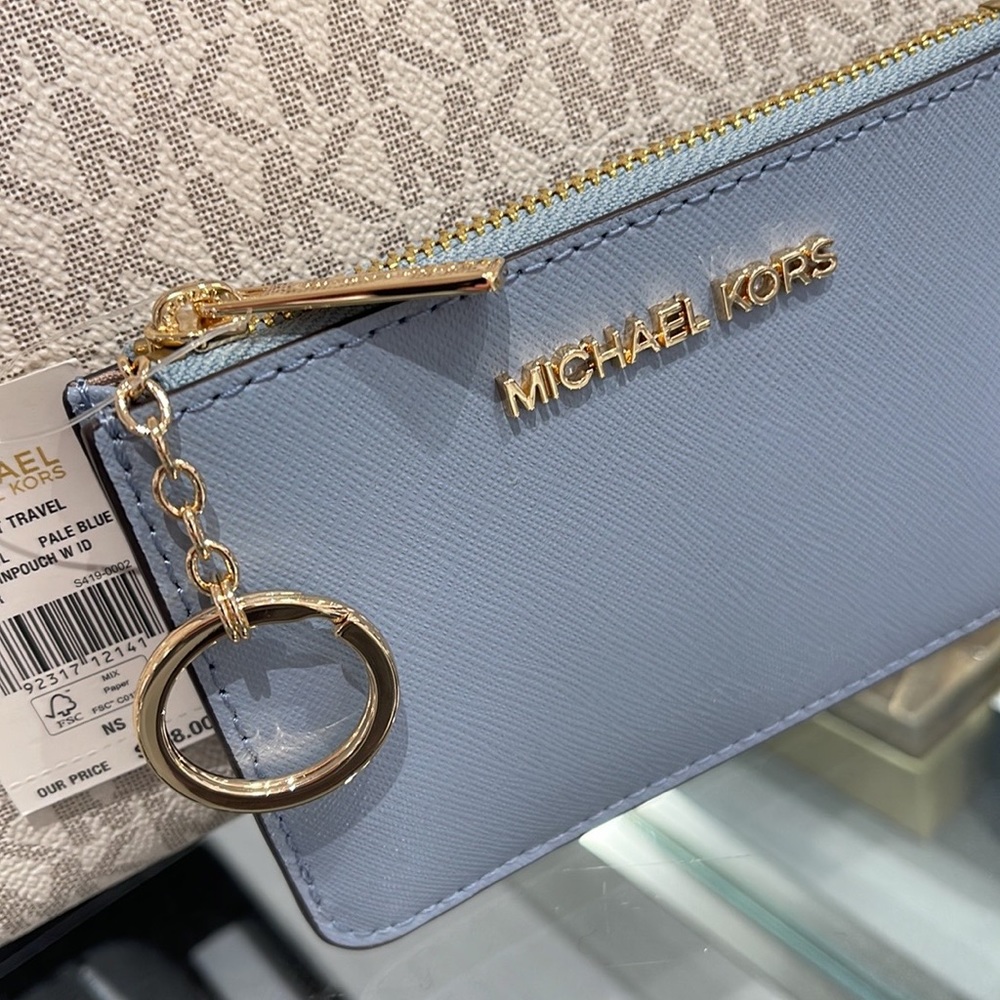 MICHAEL KORS SMALL TOP ZIP COINPOUCH WITH ID CARD CASE WALLET 
PALE BLUE
NWT - Picture 3 of 16